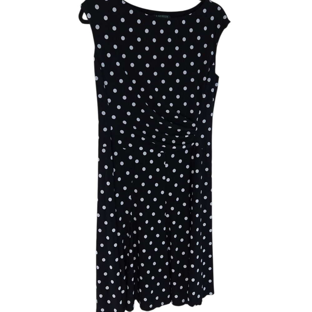 Lauren Ralph Lauren Black Midi Dress with White Dots Sz 12 - Picture 9 of 16